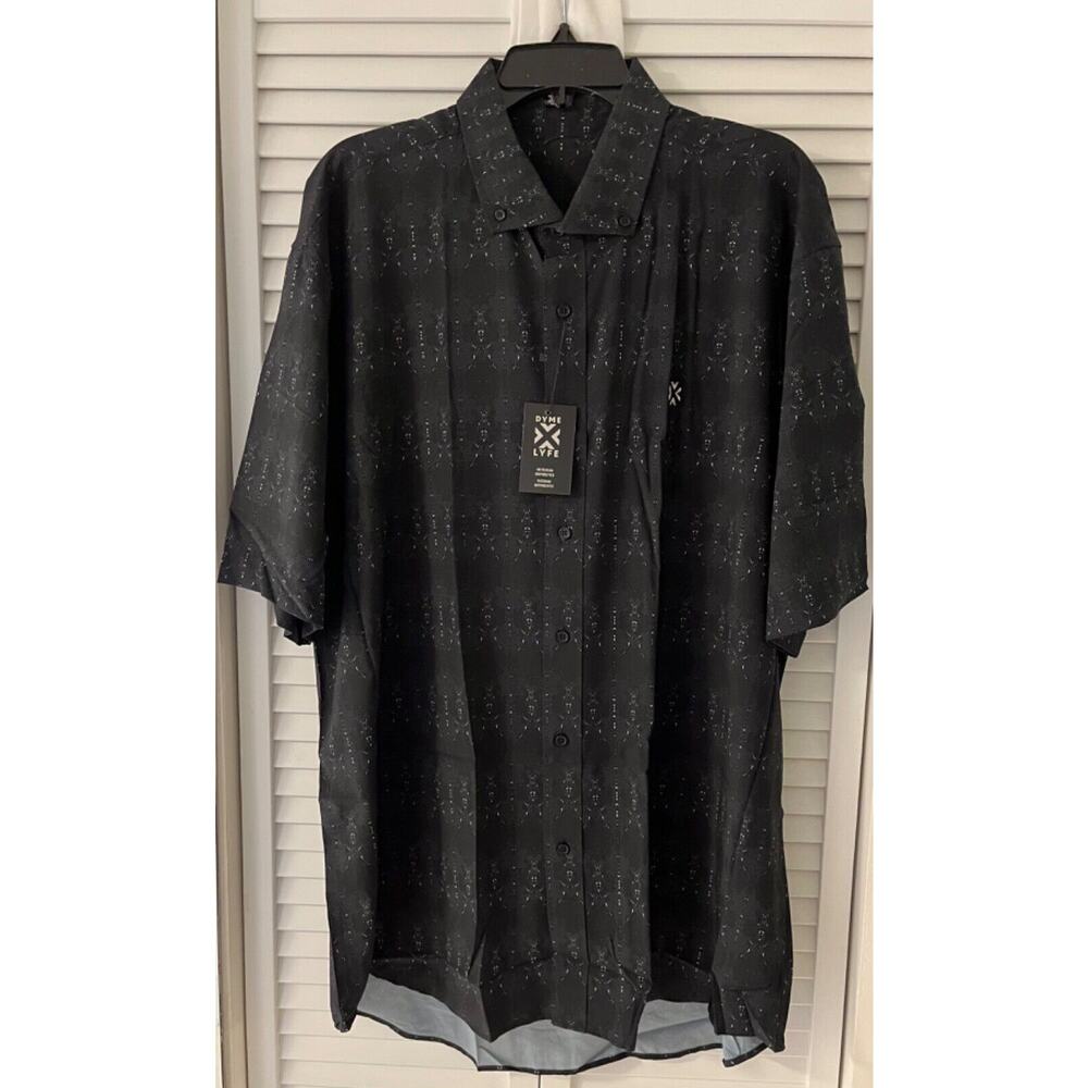 Dyme Lyfe Men's Poly/Spandex L/S Button Shirt 3XL Black w/White Speckles NWT